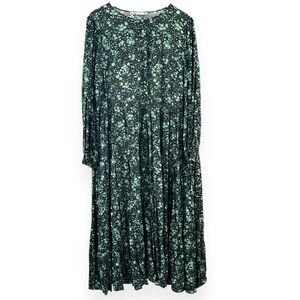 Zara Black and Green Floral Maxi Dress